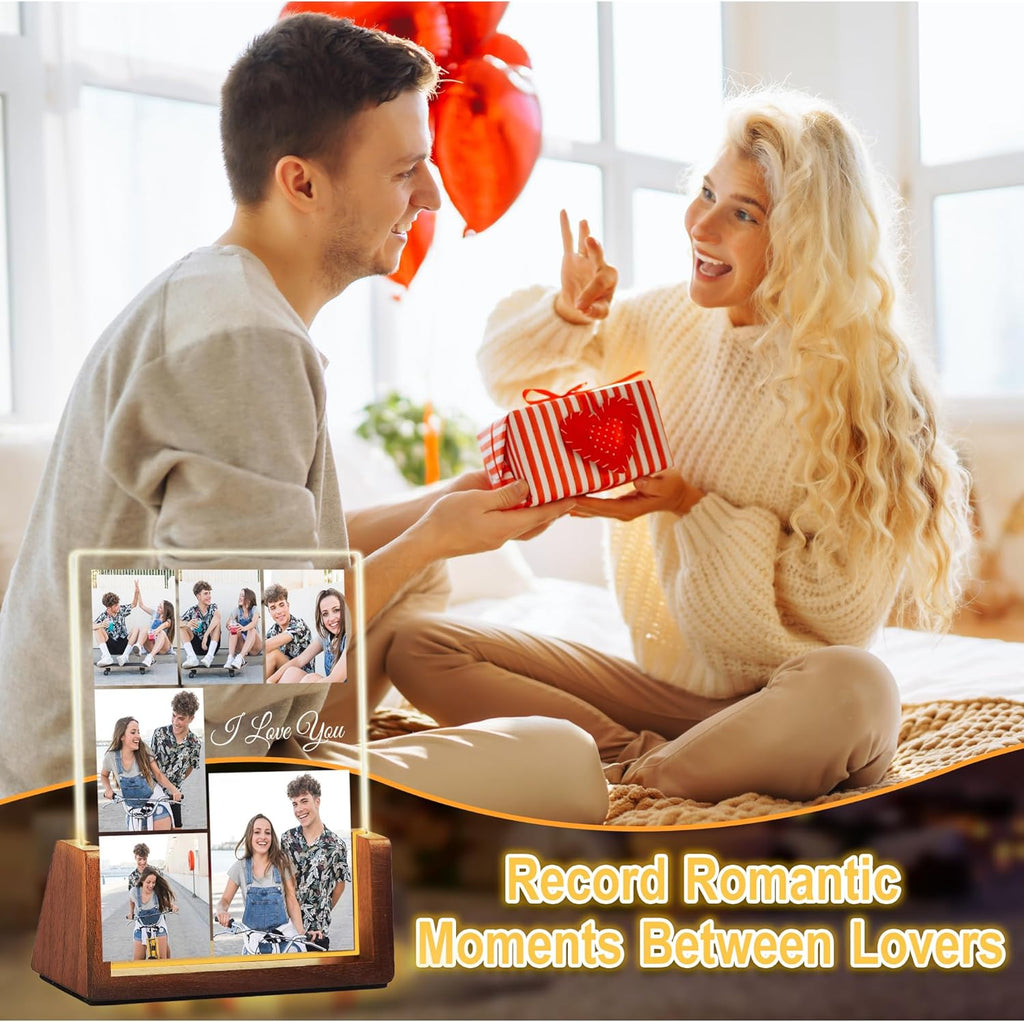 Personalized Couple Birthday Gifts For Boyfriend Girlfriend Him Her, Custom Light Up Picture Frame Night Light Acrylic Plaque, I Love You Anniversary Christmas Gifts For Women Men Husband Wife