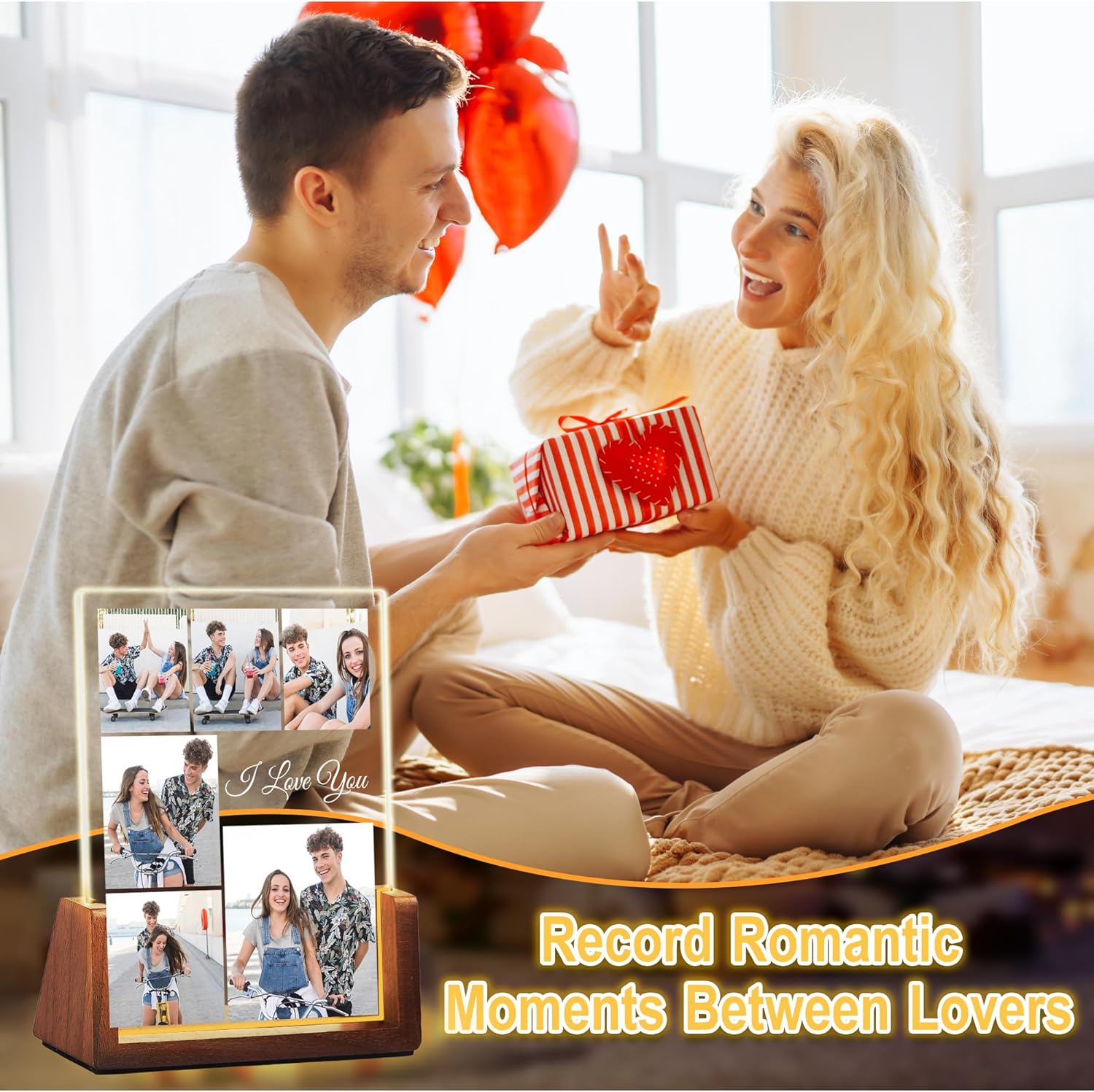 Personalized Couple Birthday Gifts For Boyfriend Girlfriend Him Her, Custom Light Up Picture Frame Night Light Acrylic Plaque, I Love You Anniversary Christmas Gifts For Women Men Husband Wife