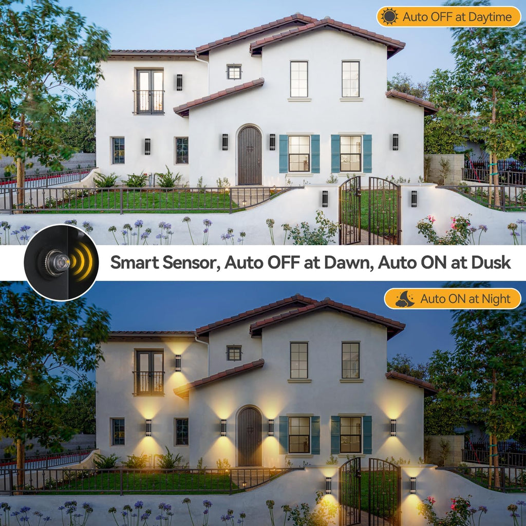 Smart Outdoor Wall Lights 2 Pack, Cylinder Black Exterior Lighting Fixtures Dusk to Dawn Outdoor Lighting, Aluminum Color Changing Porch Lights, Ambiance Sconce Control with App and Voice