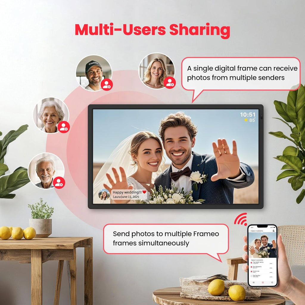 Frameo 32" Extra Large Digital Picture Frame, Smart WiFi Photo Frame with 1920x1080 FHD IPS Touch Screen 64GB Memory, Support Wall Mounted Auto-Rotate USB&SD Card, Share Photos/Videos Instantly