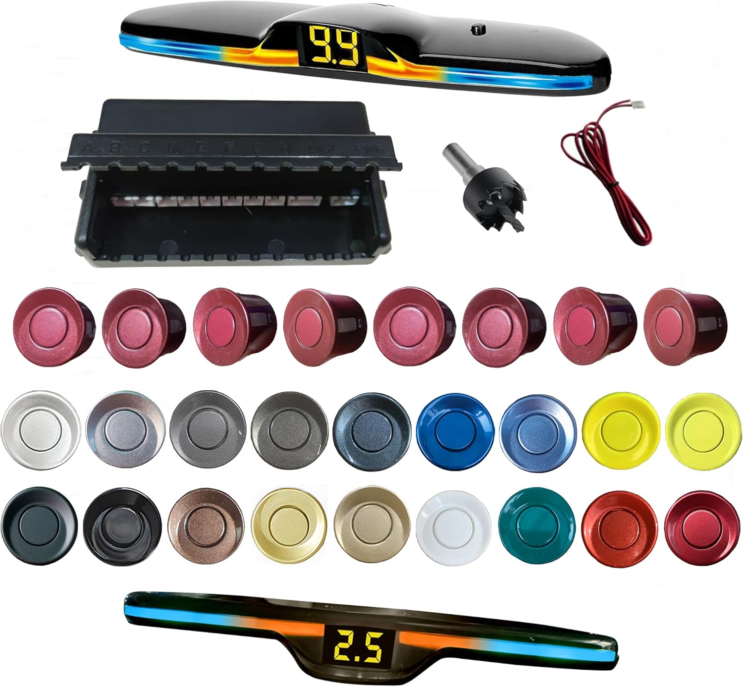 New Features Forward and Reverse Parking sensors, Option to Measure Distance in inches, bidirectional Display Option, and Customizable Digital Direction 18 Color Probes to Choose from(Dark Red)