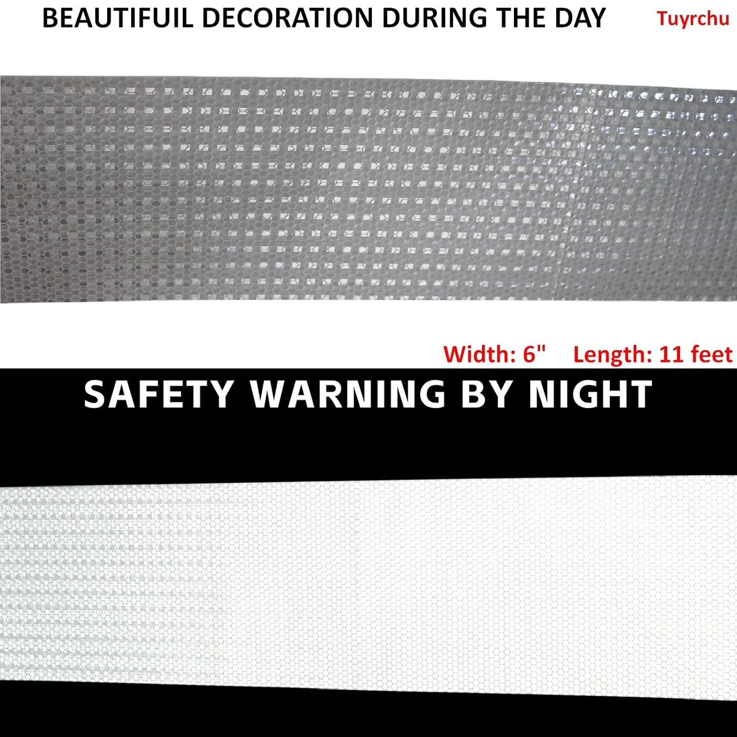 White Reflective Tape Outdoor Waterproof 6 inch, High Visibility Warning Industrial Marking Tape,Safety Stickers (11 feet)