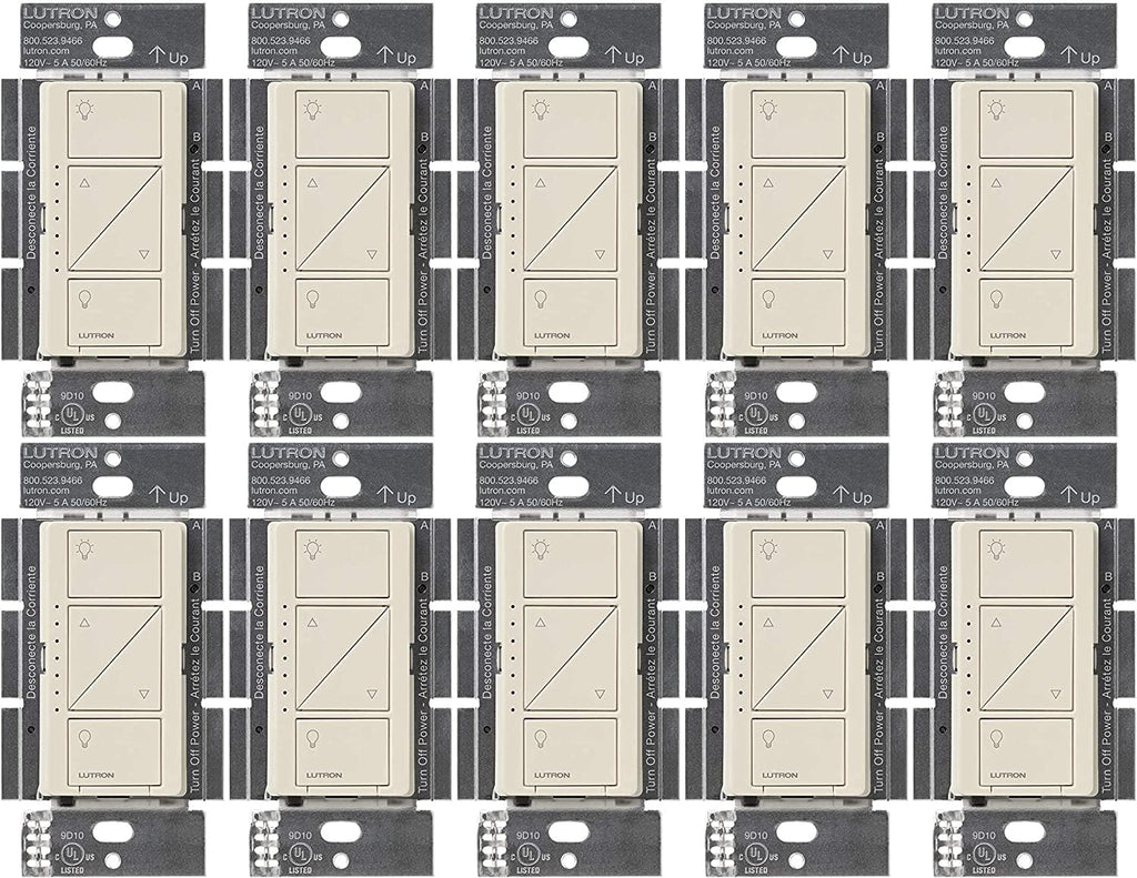 Lutron Caseta Original Smart Dimmer Switch (Lutron Smart Hub Required), for LED Lights, 150 Watt, Single-Pole/3-Way, No Neutral Required, PD-6WCL-LA, Light Almond, 10 Pack