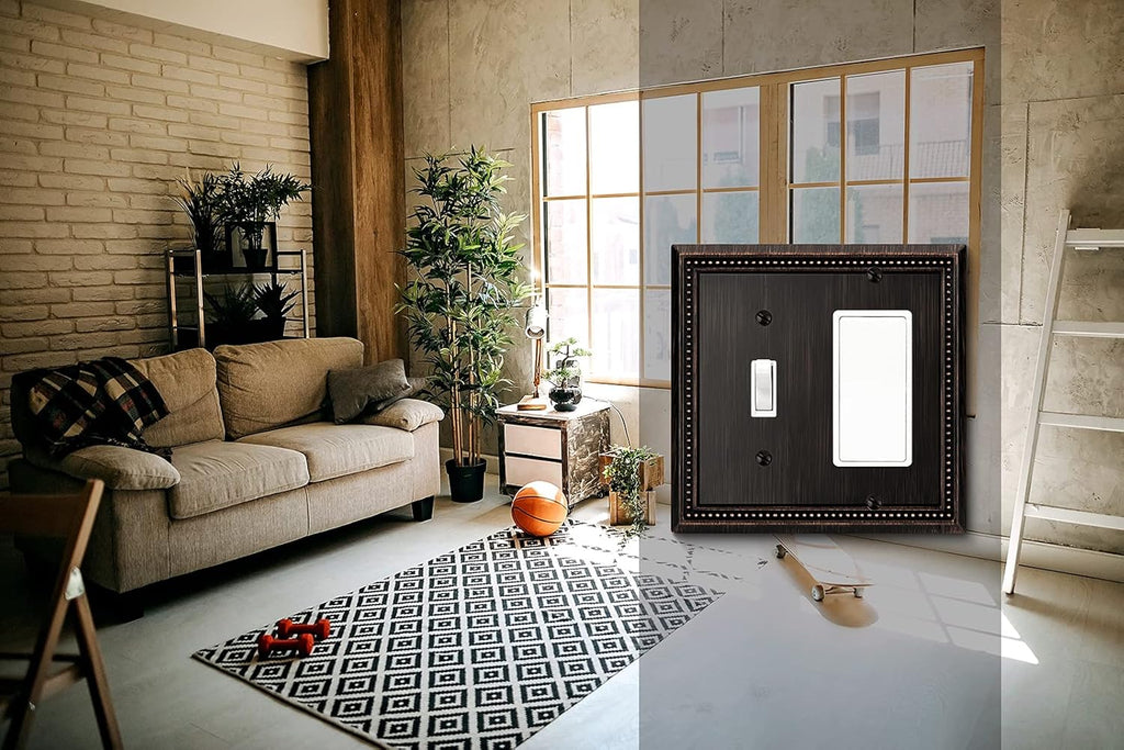 Henne Bery Sunken Pearls Heavy Duty Decorative Wall Plate Switch Plate Outlet Cover (Toggle/Decorator, Aged Bronze)
