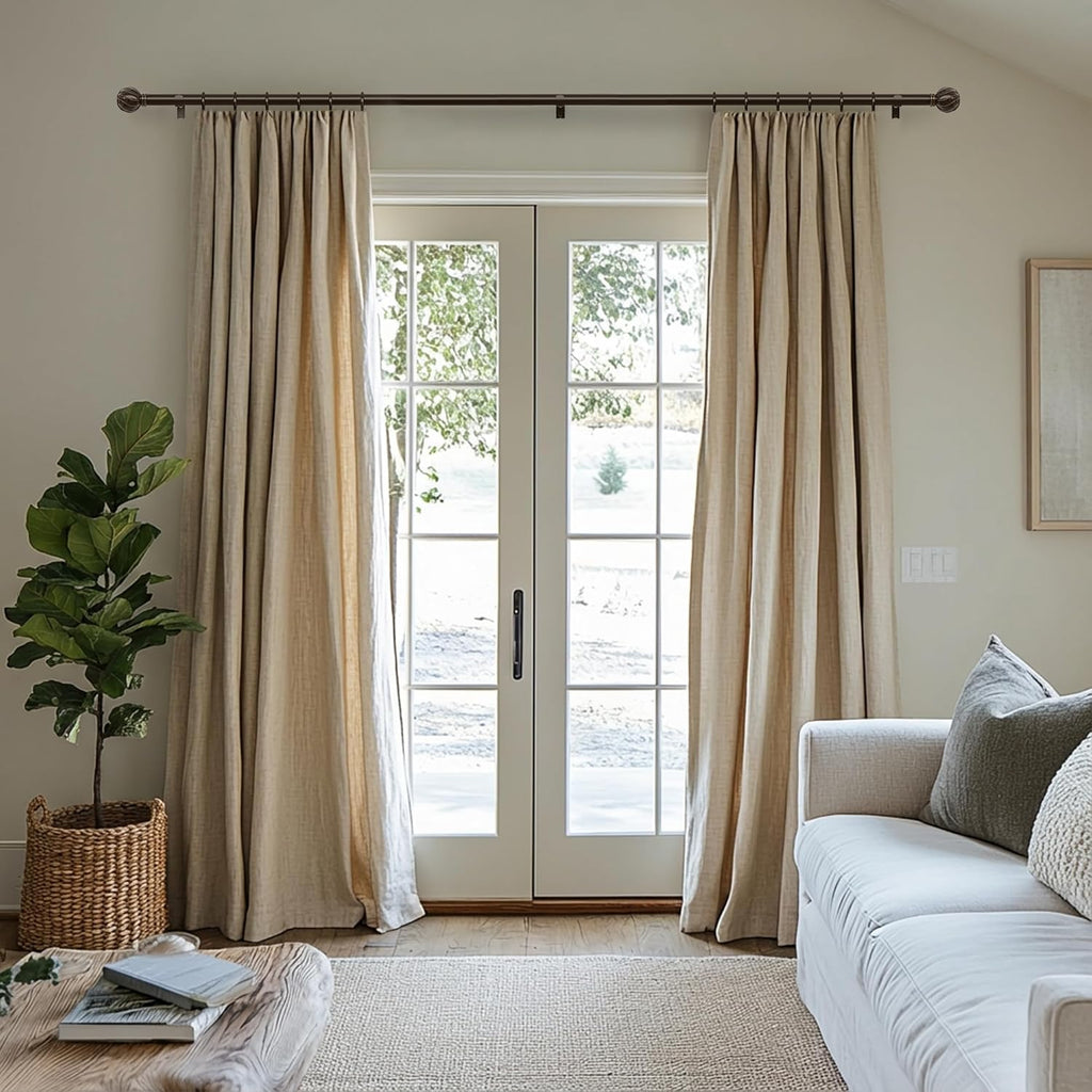 Brown Curtain Rods for Windows 48 to 84 Inch 7/8" Diamete Heavy Duty Adjustable Window Curtain Rod with Decorative Finials for Farmhouse Bedroom Living Room Kitchen Outdoor