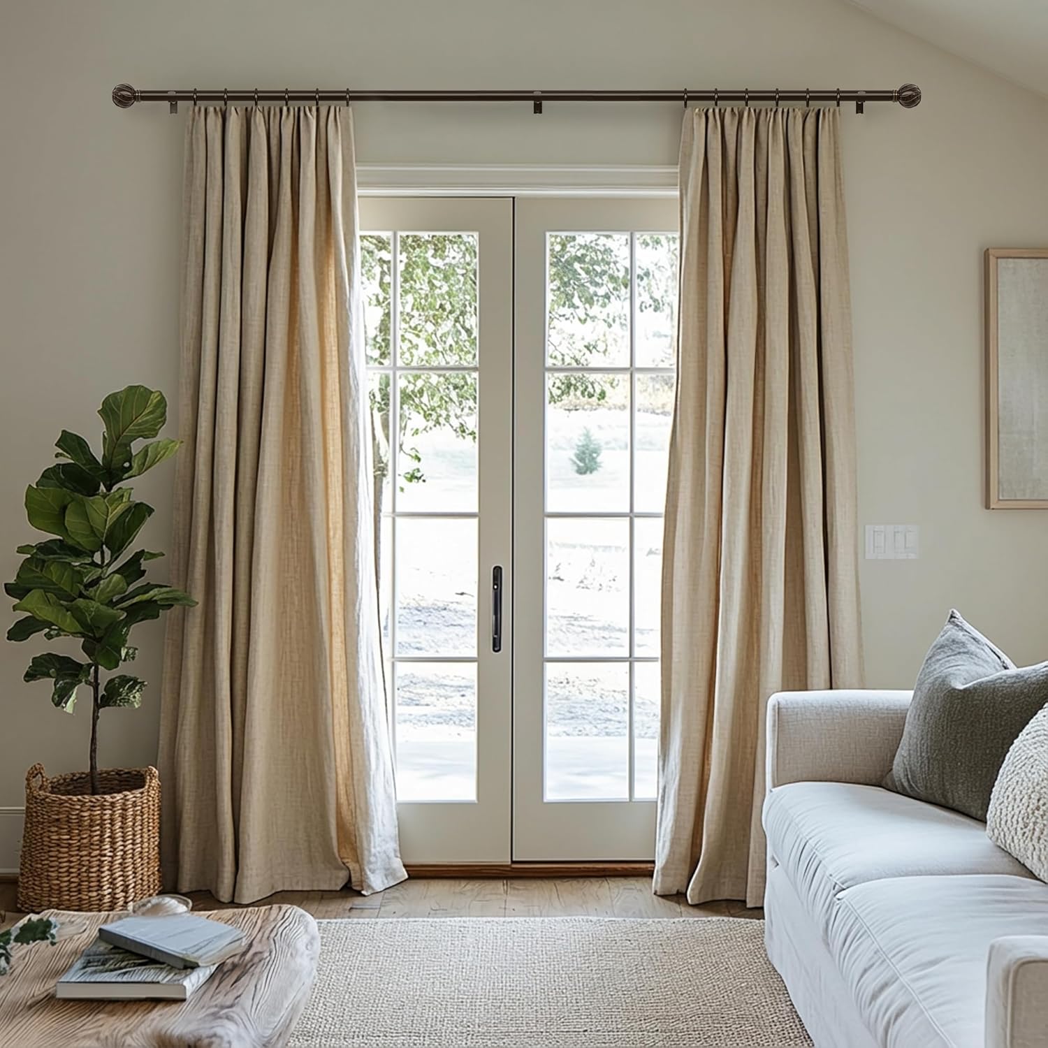 Brown Curtain Rods for Windows 48 to 84 Inch 7/8" Diamete Heavy Duty Adjustable Window Curtain Rod with Decorative Finials for Farmhouse Bedroom Living Room Kitchen Outdoor