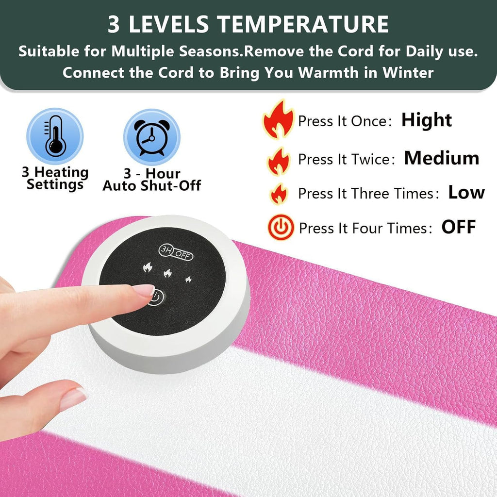 Heated Desk Pad Mouse Pad 31.5x13 Inch PU Leather Desk Mat with 3 Heat Levels Large Mouse Gaming Computer Laptop Mat Hot Pink White Stripes