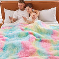 Heated Electric Blanket Queen,Warm Winter Birthday Gifts for Women Her Grandma–Faux Fur with Soft Sherpa,10 Heat Settings,5 Time Settings with Fast Heating, 84x90, Rainbow