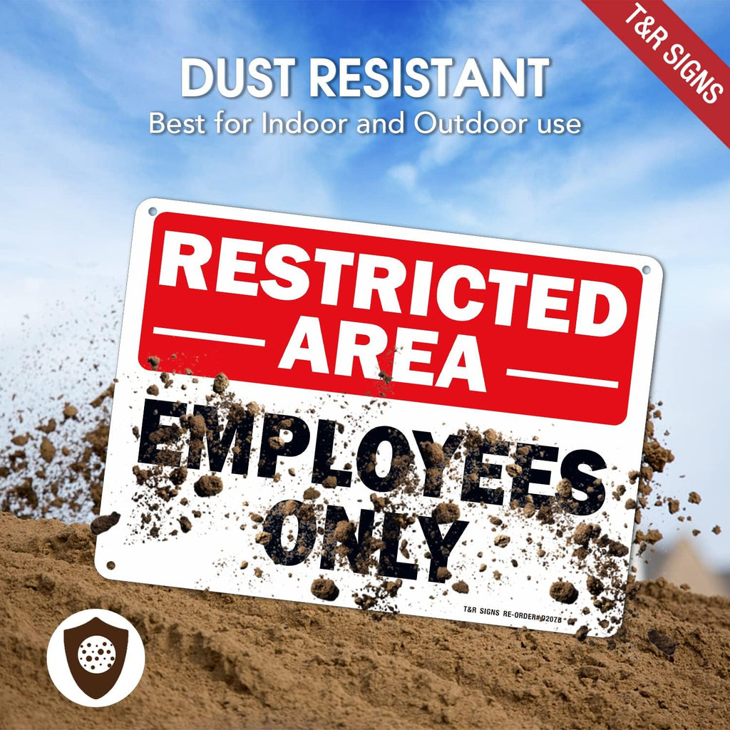 Restricted Area Sign Employees Only Sign - 4 Pack - 10 x 7 Inches Rust Free .040 Aluminum - UV Protected, Waterproof, Weatherproof and Fade Resistant - 4 Pre-drilled Holes