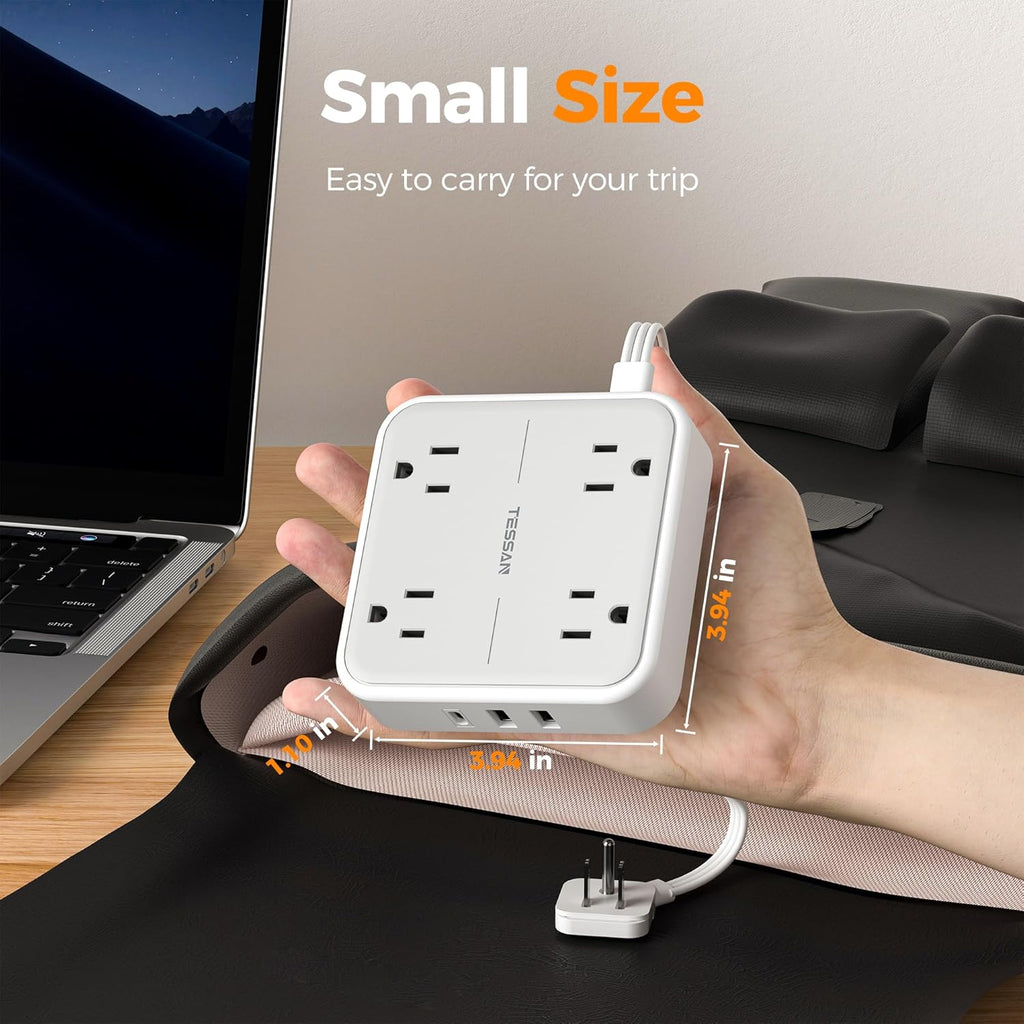 TESSAN Surge Protector Power Strip, 3 Ft Ring Pull Extension Cord with Multiple Outlets, 3 USB (1 USB C) 4 Outlets, 900J Surge Protection, Desktop Charging Station for Home, Office, Dorm Room