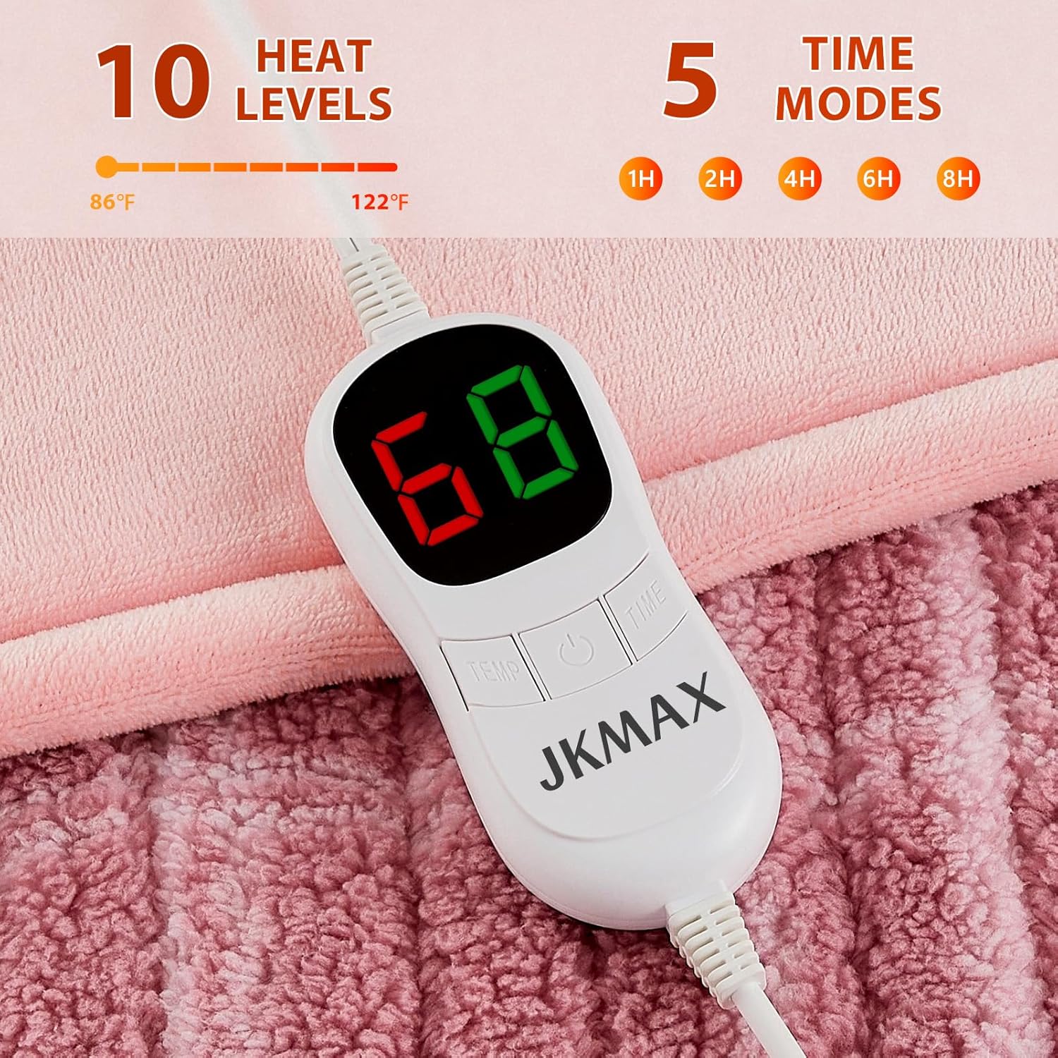 Heated Electric Blanket King Size - 100"x90" Flannel Heating Blanket with 10 Heating Levels & 5 Time Settings Over-Heat Protection, Winter Warmer for Adults with ETL Certification（Pink）