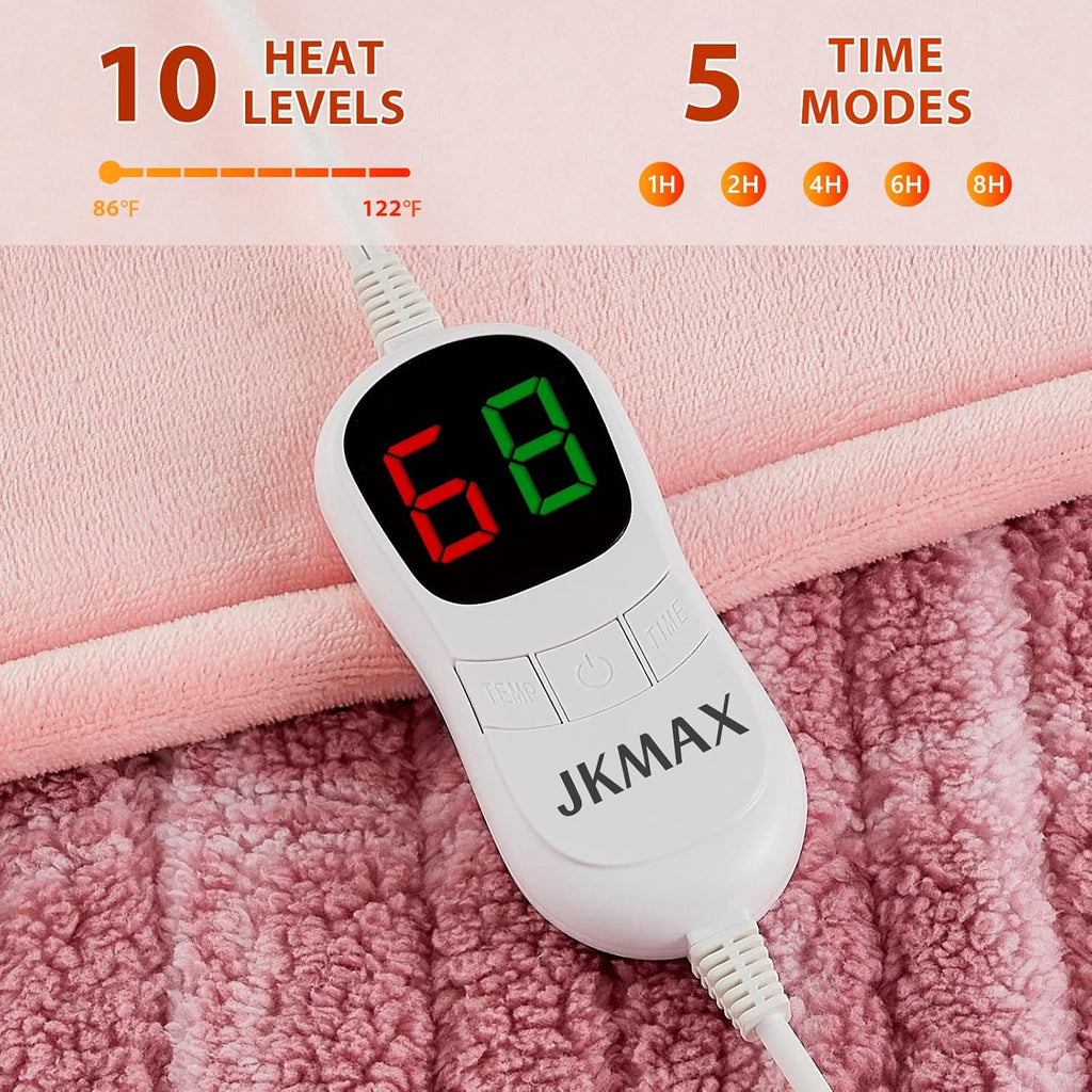Heated Electric Blanket Queen Size - 84"x90" Flannel Heating Blanket with 10 Heating Levels & 5 Time Settings Over-Heat Protection, Winter Warmer for Adults with ETL Certification（Pink）