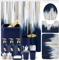32PC Bathroom Sets with Shower Curtain and Rugs-Navy Blue Bathroom Accessories,Non Slip Bathroom Rugs Set with Toilet Lid Cover, Waterproof Shower Curtain, 3PC Soap Dispenser with Trash Can