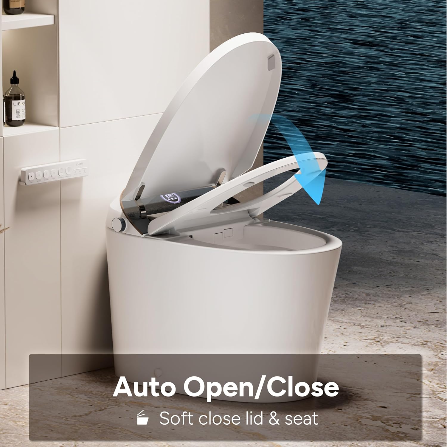 CANEST Smart Toilet with Bidet Built in, Elongated Toilets with Heated Seat, Auto Open Close, Foot Sensor, Warm Water and Dryer, Remote Control, LED Display, Night Light, Auto Deodorization (TC-400BK)