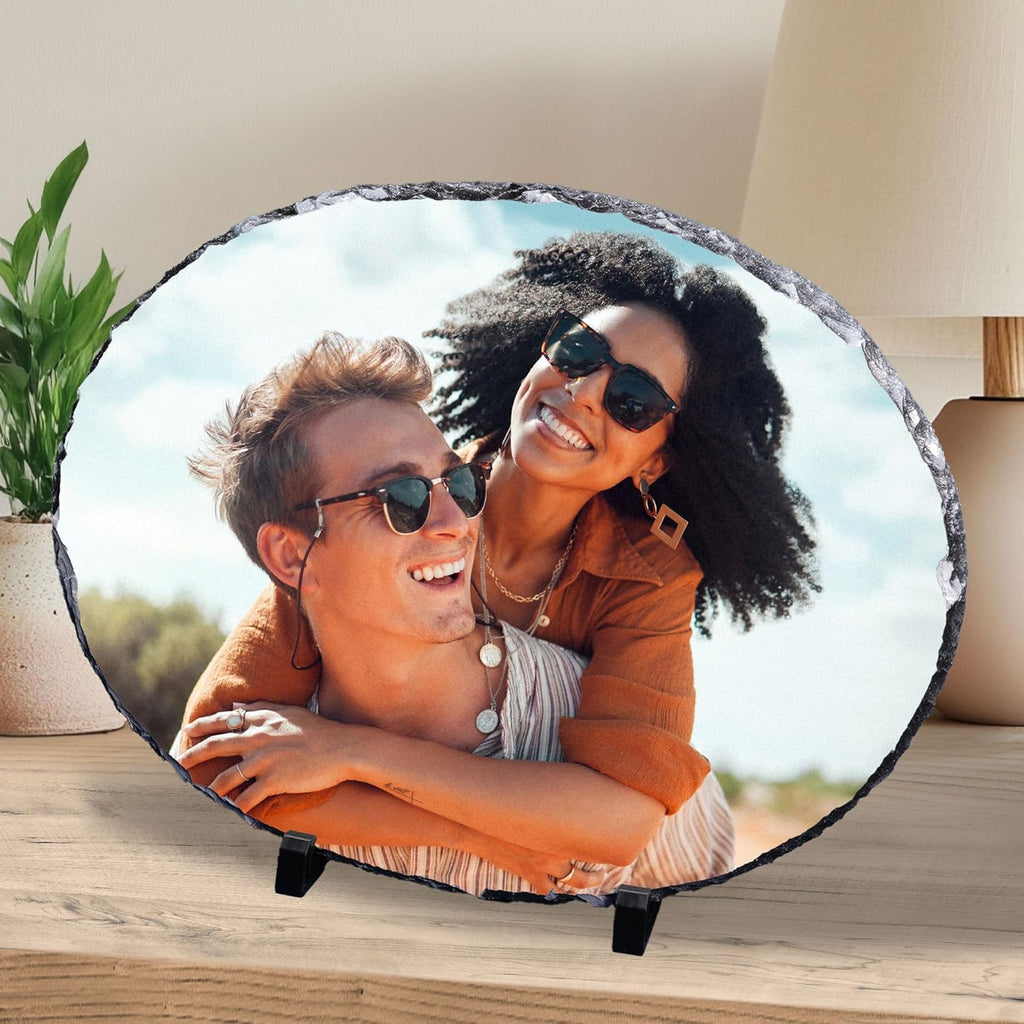 ArtPix 3D Christmas Personalized Slate Plate, Customized Xmas Photo Print Stone, Custom Picture Gift for Wife, Women, Family, Her, Him, Rock Slate Plaque Frame (Small - Oval)