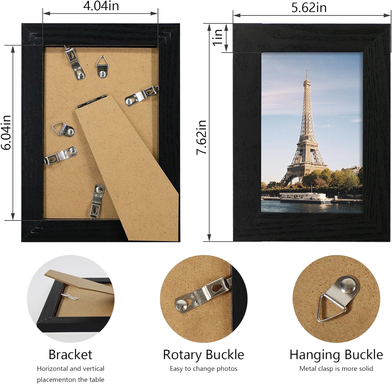 iRahmen 4x6 Picture Frame Set of 4, Black Wooden Frame with High Definition Glass, 4 x 6 Photo Frames for Tabletop Display and Wall Mounting