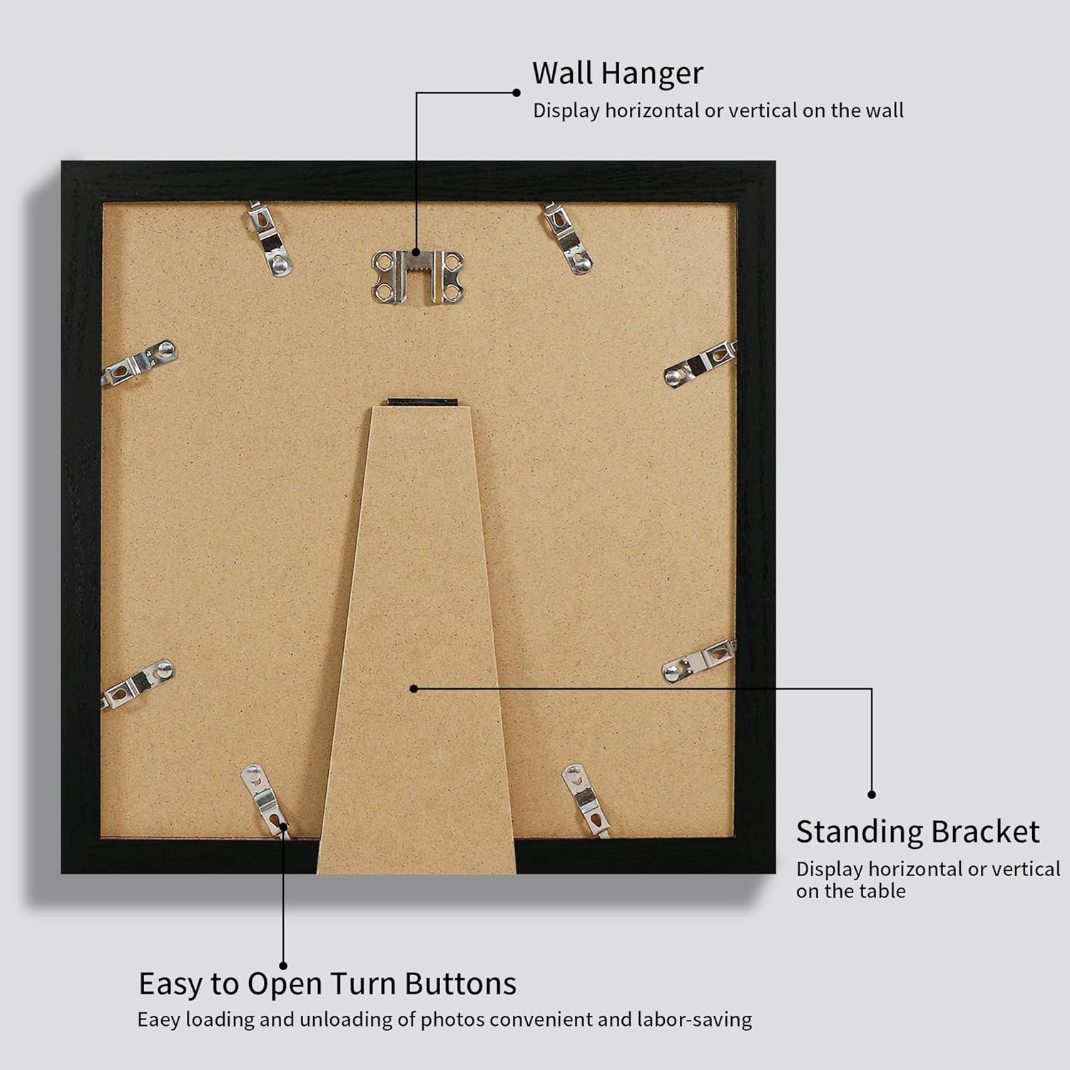 iRahmen 12x12 Picture Frame Set of 4 with Tempered Glass, Black Frame Display 10x10 Picture with Mat or 12 x 12 Without Mat, Wood Square Photo Frames for Desktop Display and Wall Mounting