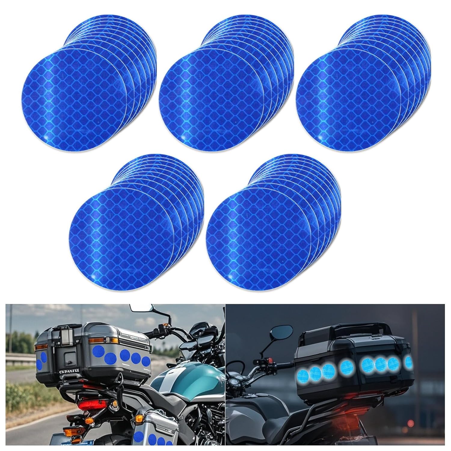 Non Fading Blue Reflective Stickers 2-inch Diameter Round Reflector, Outdoor Waterproof High Visibility Warning Adhesive Tape (50 Pcs)