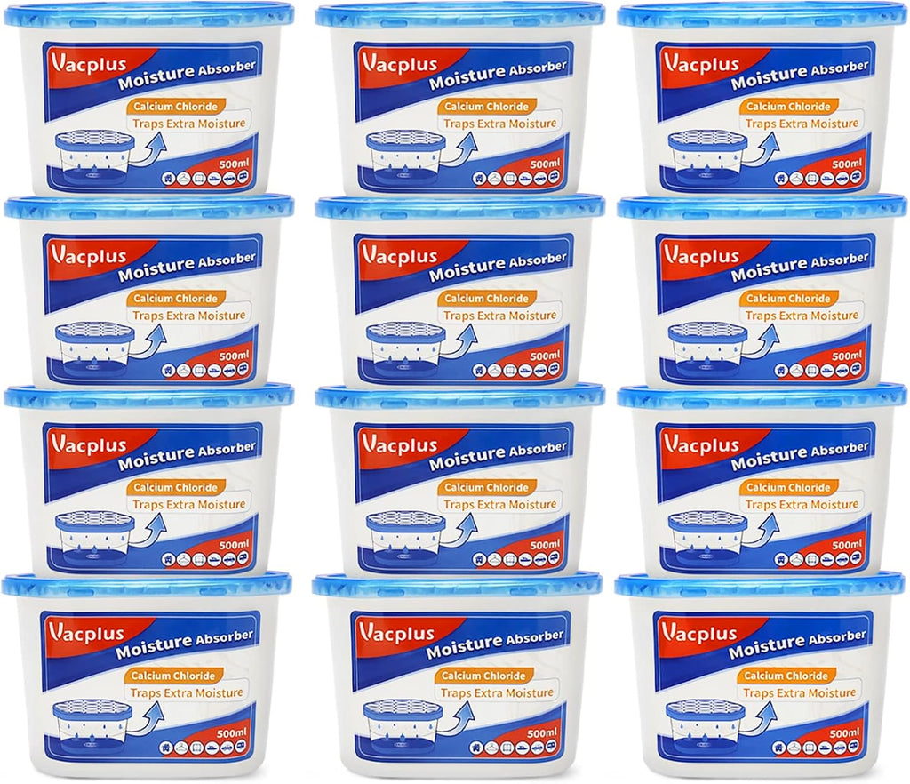 Vacplus Moisture Absorbers, 10.5 Oz Humidity Absorber Boxes Attracts Extra Moisture from Your Bathroom, Closet, Kitchen & Study, Dehumidifier, Odor Eliminator for Closet (Fragrance Free), 12 Packs