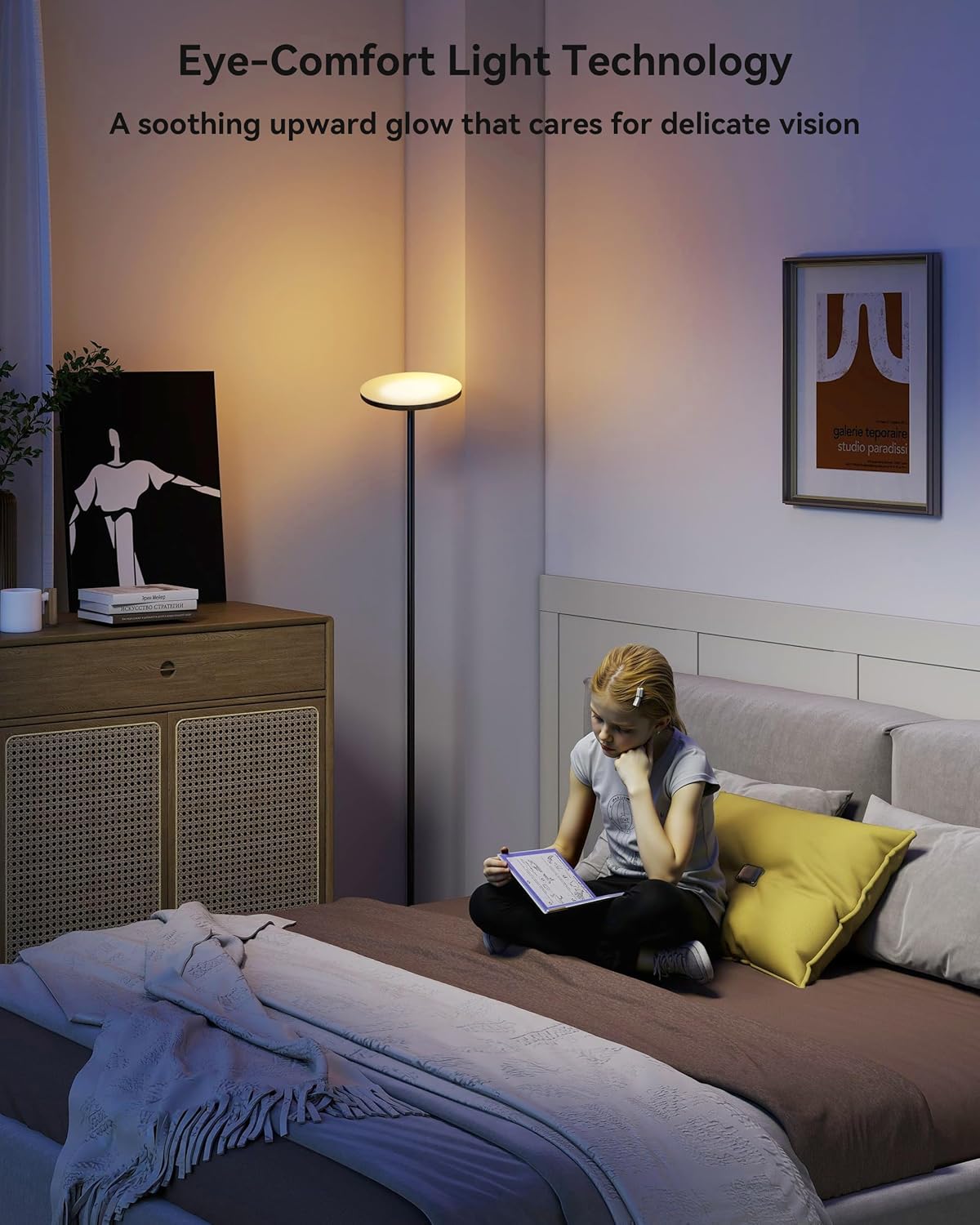 JOOFO LED Floor Lamp – Super Bright Torchiere with Remote & Foot Switch, Stepless Dimmable Tall Standing Lamp, 69" Modern Pole Light for Corner, Living Room, Bedroom, Reading, Office