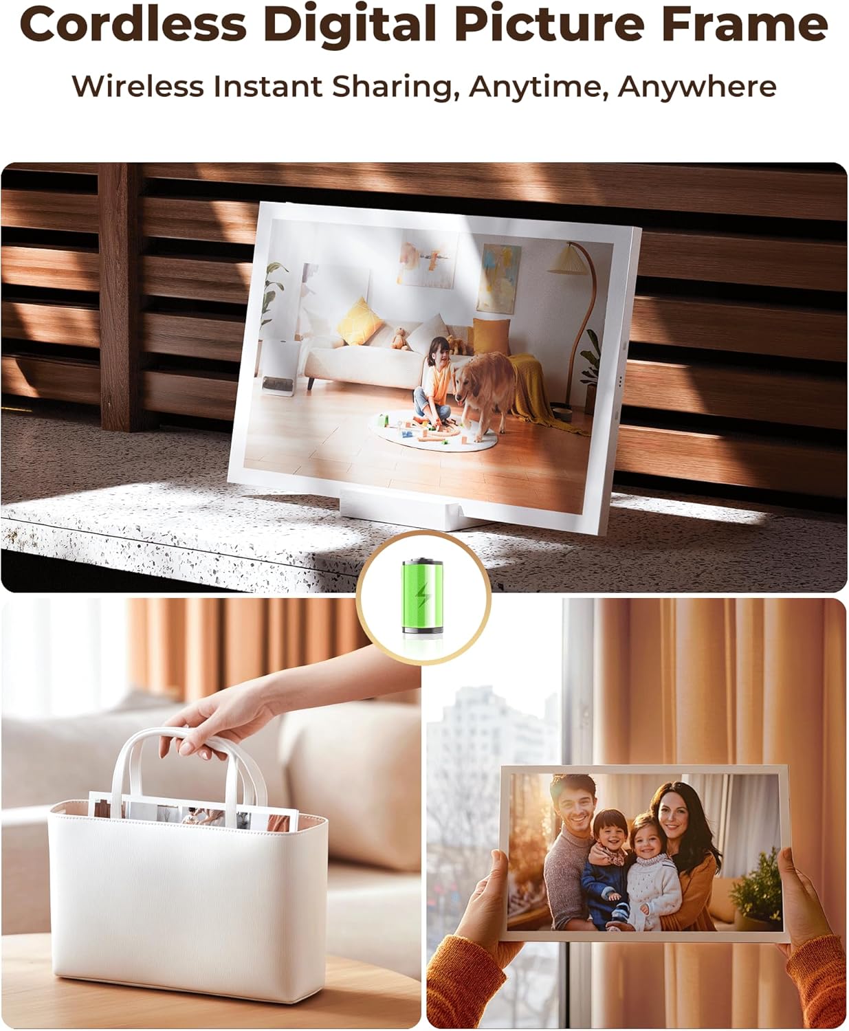 NGTeco WiFi Digital Picture Frame with 64GB Storage, 10.1" HD Touch Screen Digital Photo Frame, 5000mAh Battery, Share Photos/Videos Instantly via Frameo App