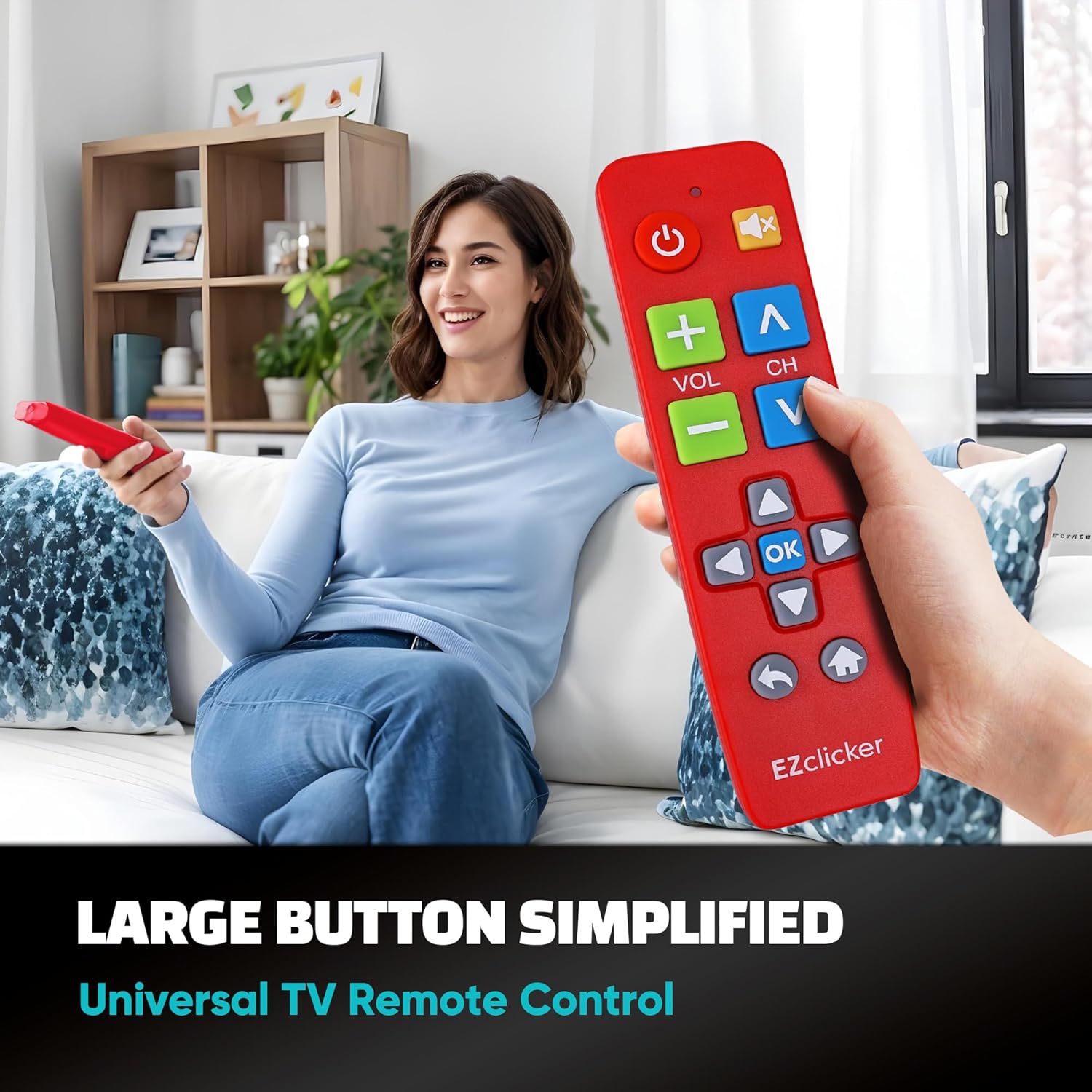Plus Big Button Universal TV Remote (Red) Simple Easy to Use, Works with Major TV Brands (2xAAA Batteries Not Included)
