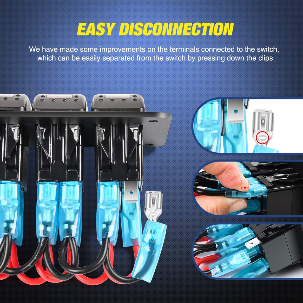 Nilight 8 Gang Aluminum Rocker Switch Panel Toggle Dash 5 Pin ON/Off Pre-Wired Rocker Switch Blue Backlit Switch for Automotive Car Marine Boat RV,2 Years Warranty