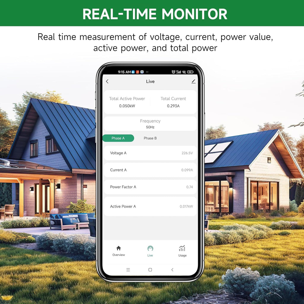 WiFi Energy Monitor with 2 * 120A Clamps, Real-Time Electricity Tracking, Smart Home Power Management,WiFi Meter Solar/Net Metering, Home Energy Automation and Control