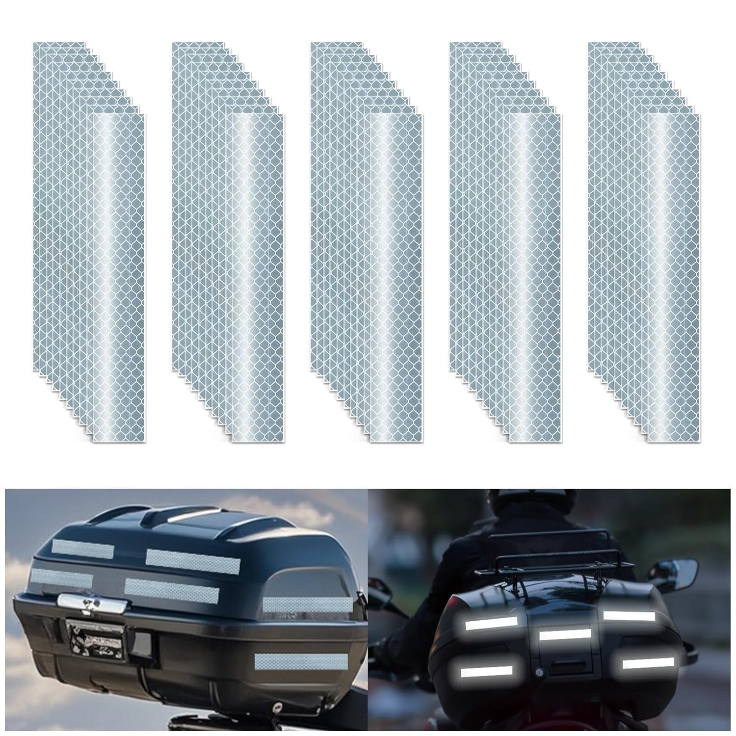 Non Fading White Reflective Stickers 1 inch X 6 inch, Outdoor Waterproof High Visibility Warning Safety Adhesive Reflector Tape (50 Pcs)