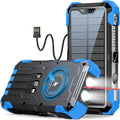 Solar Charger Power Bank, 42800mAh Wireless Portable Charger with USB-C in/Output, QC3.0 Fast Charging 15W 4 Ports Outdoor Battery Pack Built-in LED Flashlight, for iPhone, Galaxy, iPad etc