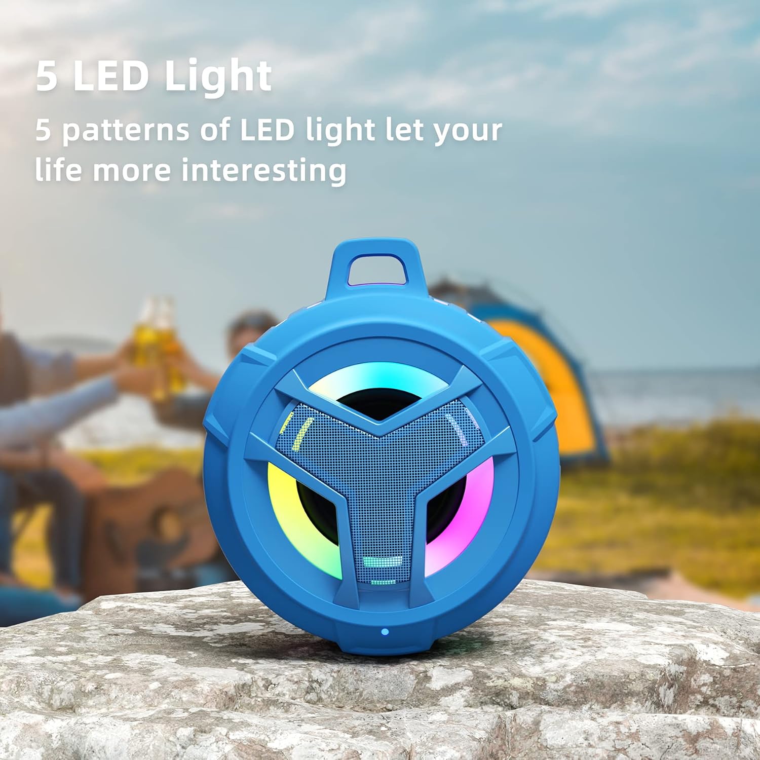 EBODA Shower Bluetooth Waterproof Speaker, IPX7 Floating Portable Wireless Small Speakers with Light, 24H Playtime for Beach, Pool, Kayak Accessories, Gifts for Men and women -Coral Blue