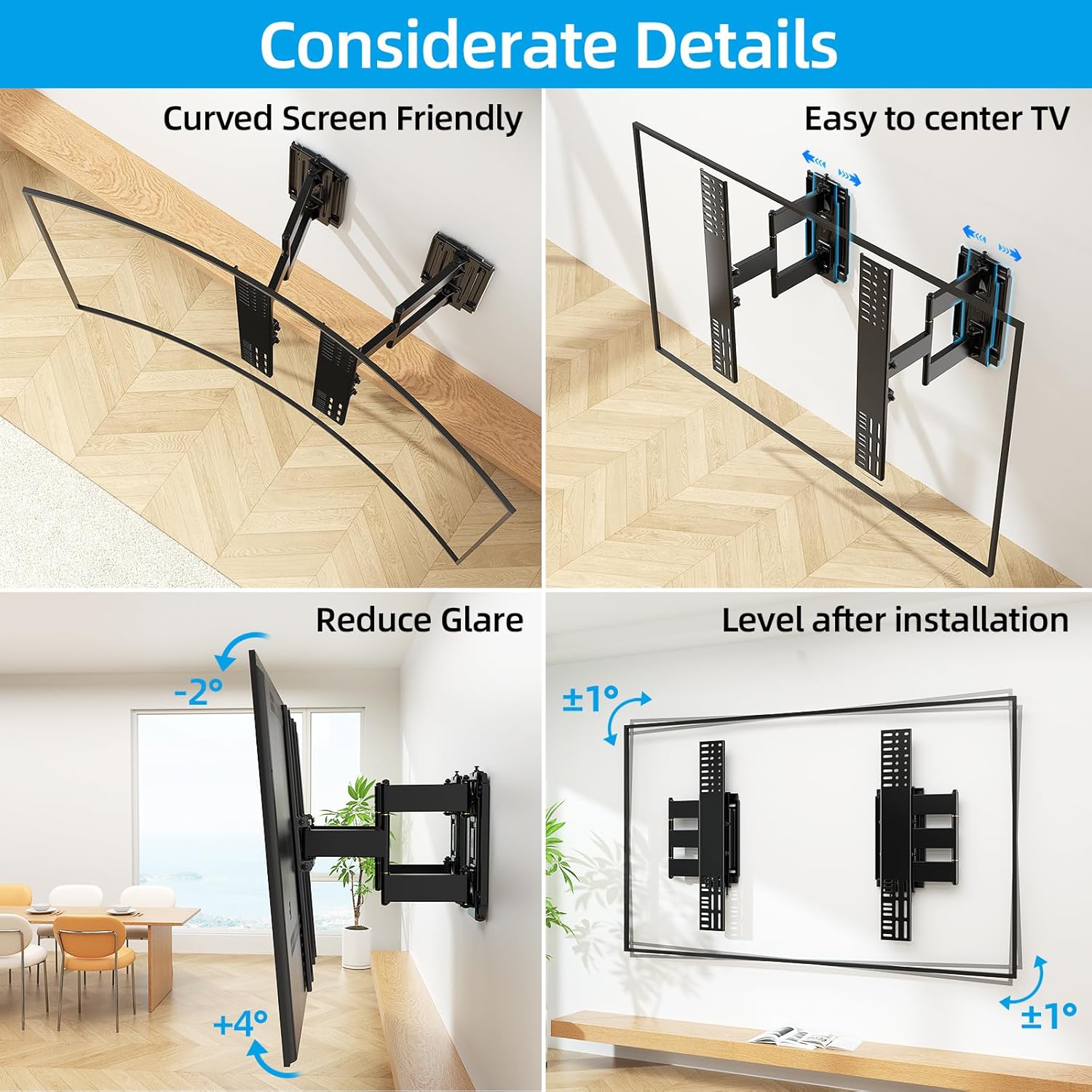 HOME VISION Heavy Duty Full Motion TV Wall Mount Bracket for 48-120 Inch Flat/Curved TVs, 200Lbs Capacity, Low Profile Ultra Slim Design with Swivel/Tilt, Corner Large Dual Arm, Max VESA 2000x600mm