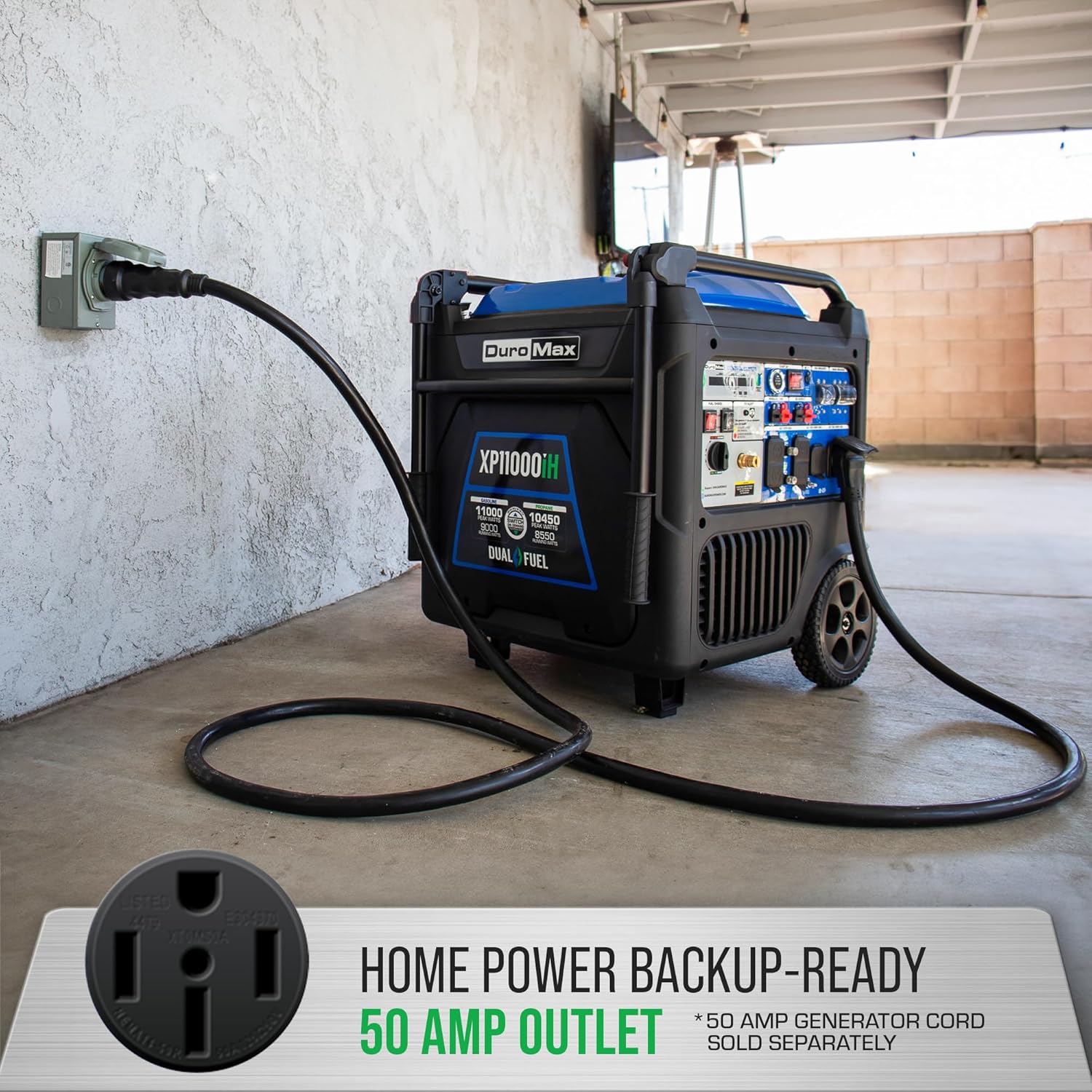DuroMax XP11000iH 11,000-Watt Dual Fuel Portable Digital Inverter Generator - Gas & Propane, Remote Electric Start, Transfer Switch Ready, RV & Emergency Ready