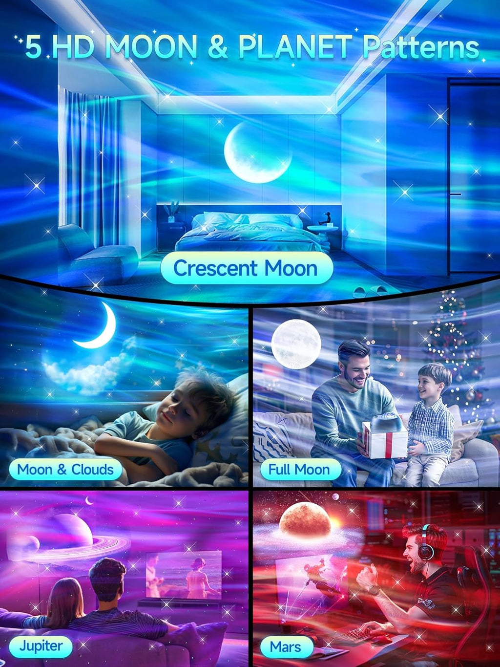 Northern Lights Projector,180 Lighting Modes Galaxy Projector for Bedroom,15 White Noise&Bluetooth Galaxy Projector for Bedroom,Remote+Timer Moon Star Projector Galaxy Light Projector,Christmas Gifts