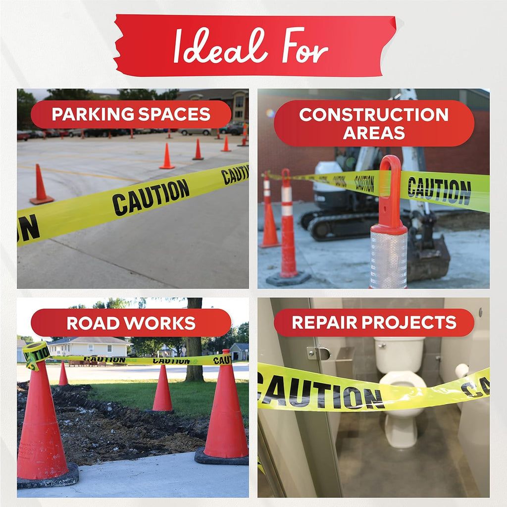 XFasten Yellow Caution Tape Roll, 3 in x 1000 ft, Thick and Durable Yellow Safety Tape for Barricades, Construction, Warning, and Hazard Areas – Easy to Loop, Weatherproof, and Fading-Resistant