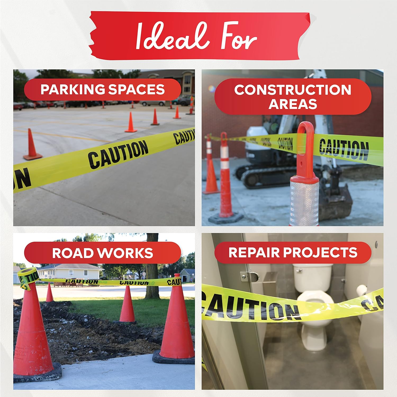 XFasten Yellow Caution Tape Roll, 3 in x 1000 ft, Thick and Durable Yellow Safety Tape for Barricades, Construction, Warning, and Hazard Areas – Easy to Loop, Weatherproof, and Fading-Resistant