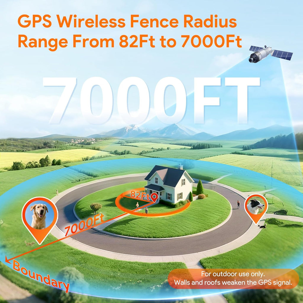 Meowant GPS Wireless Dog Fence System Collar with Training Remote, Free App, Custom GPS Fence(82-7000ft), Beep/Vibration/Correction, Early Alert Band, Waterproof LCD Collar, Dogs 10+Lbs, Outdoor