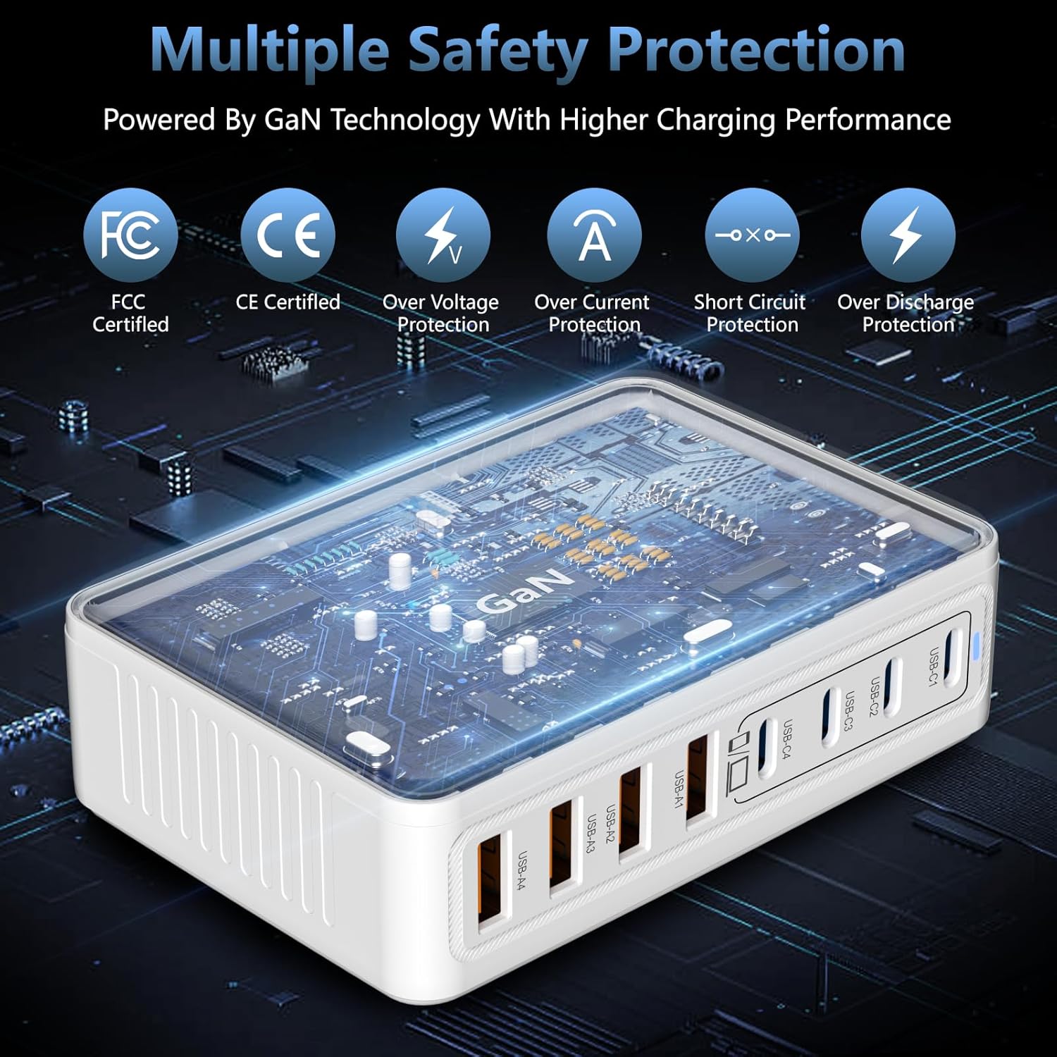 200W USB C Charger Block,GaN III 8-Port Fast Charging Station Hub,PD 65W Laptop Charge Adapter Compatible with All MacBook Pro/Air/iPad,DELL,iPhone /17/16/15/14/13/Pro Max/Galaxy Pixel Series