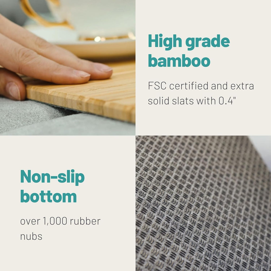 D&D Living® Sofa Tray - Flexible Couch Armrest Organizer with Anti-Slip Cork Pad | Sofa Tray with 18.5x13.4 inches, Sustainable Large Black Bamboo