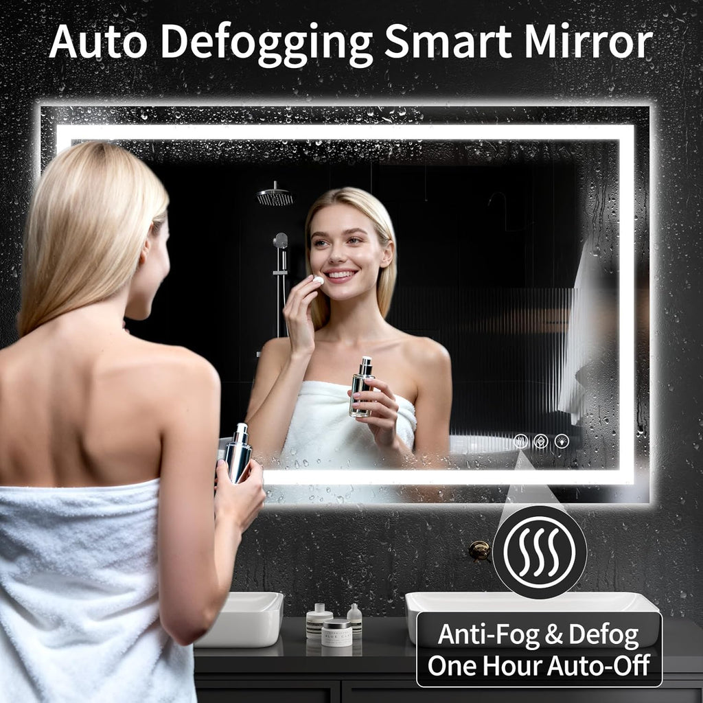 36"x48" LED Bathroom Mirror with Lights, Dimmable, Anti-Fog, Lighted Bathroom Vanity Mirror for Wall, Backlit + Front Lit, Memory Function, Shatter-Proof, Tempered Glass