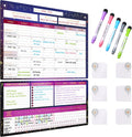 Magnetic Whiteboard for Fridge - Large Dry Erase Calendar for Wall | 2 Magnetic Dry Erase Board 10.5" x 16.5" & 7" x 16.5", Monthly Goal Setting & Habit Tracker, 5 Markers and 6 Adhesive Hooks