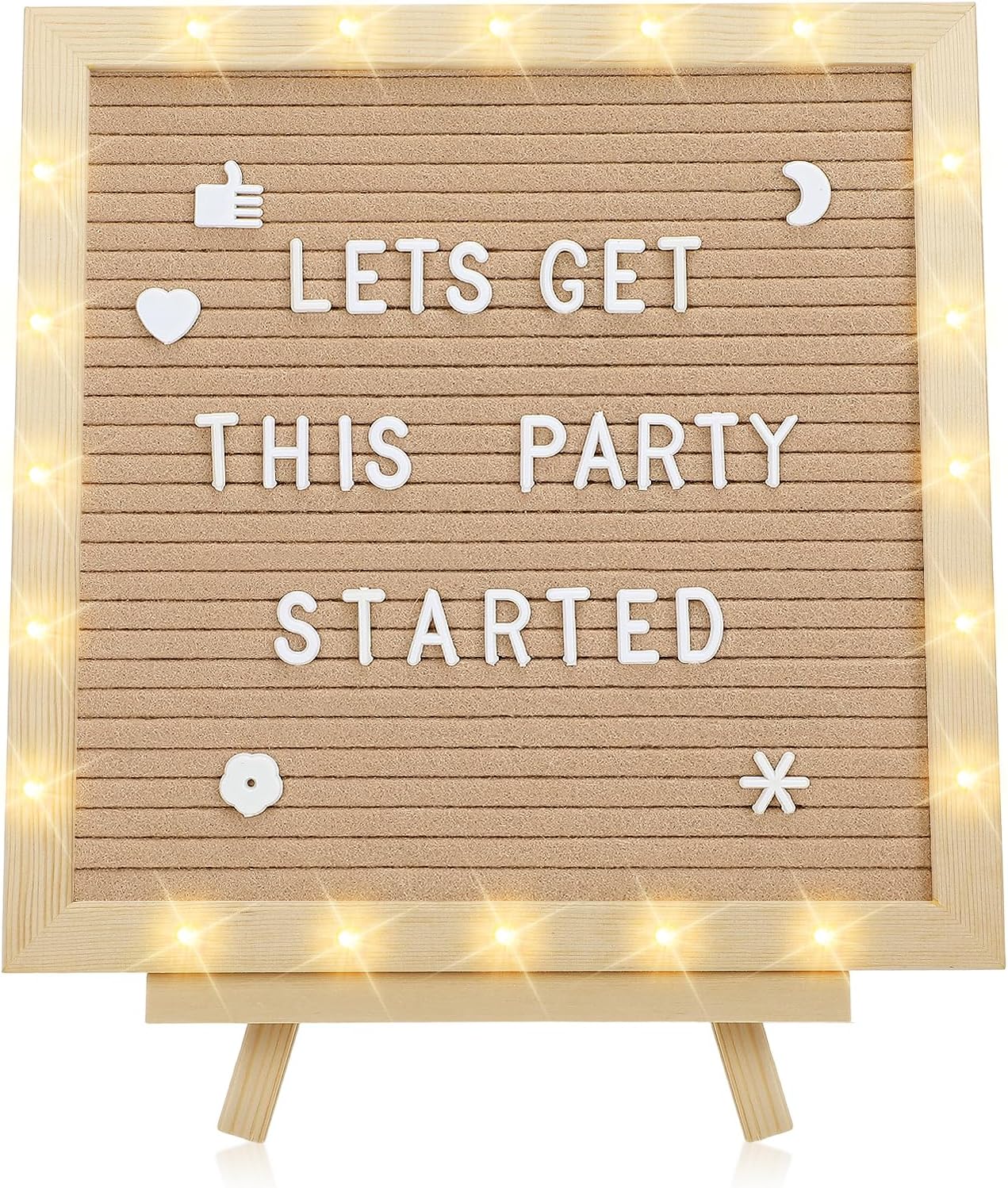 Changeable Felt Letter Board with LED Lights - 10×10" Message Custom Signs & Wood Stand & 450 Letters, Poster Board for Valentine's Day/Baby/Pregnancy Announcement/Classroom Wall Decor Gifts, Camel