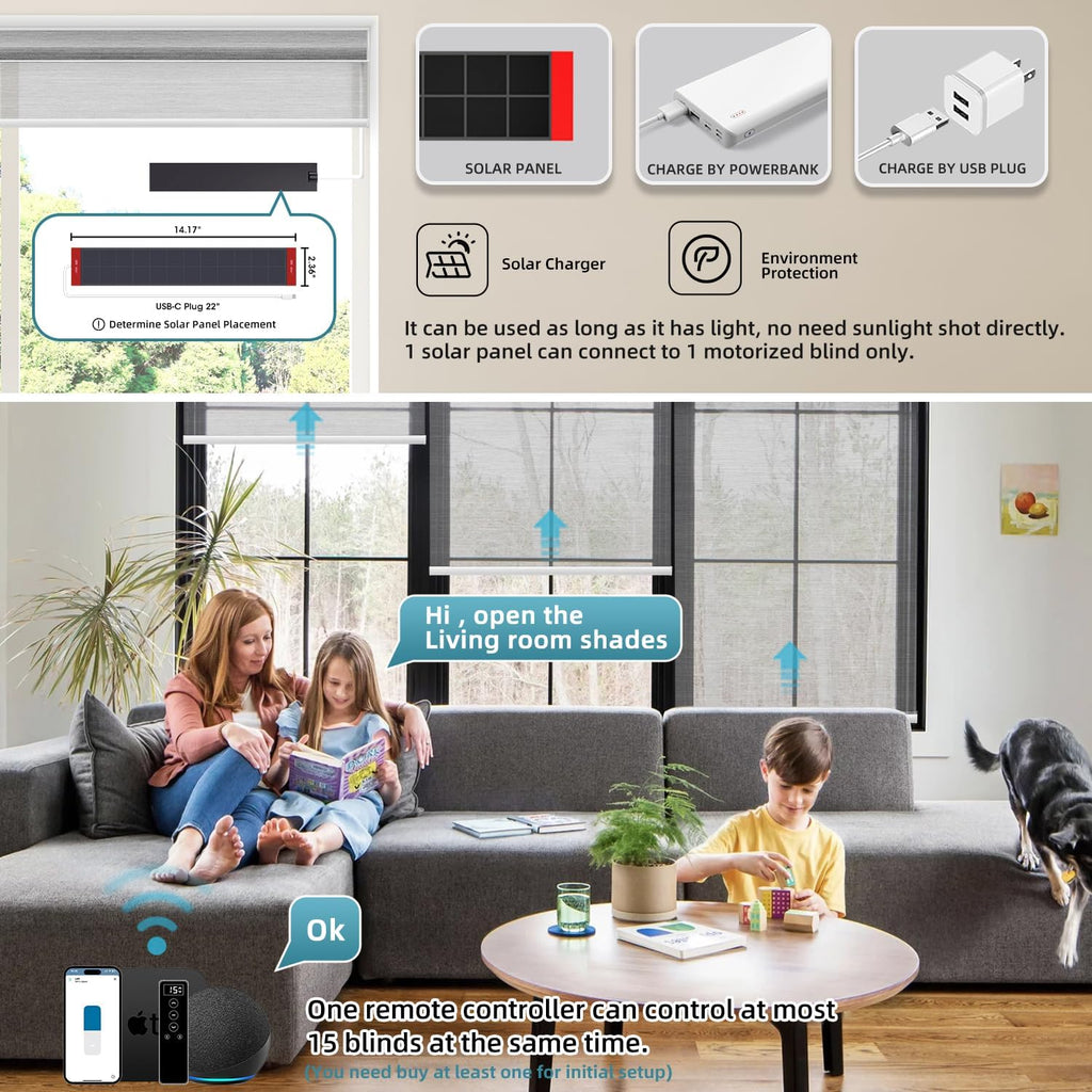 SmartWings Motorized Light Filtering Shades, 50% Blackout PVC Free Smart Blinds, Custom Size, Rechargeable Battery, Works with Matter/Apple HomeKit, Alexa, Thread/Zigbee, Remote Optional, 50% Silver