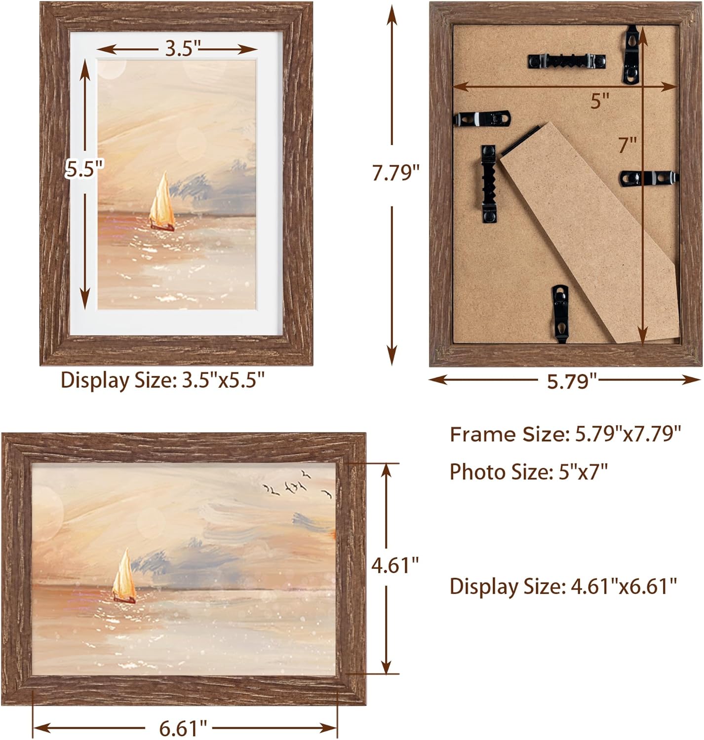 Fun Memories 5x7 Picture Frame, Solid Oak Wood 5 x 7 Frame with Plexiglass, 5 by 7 Photo Frame for Wall & Tabletop Display, 5x7 Picture Frame Matted to 4x6, Walnut Color, 1 Pack