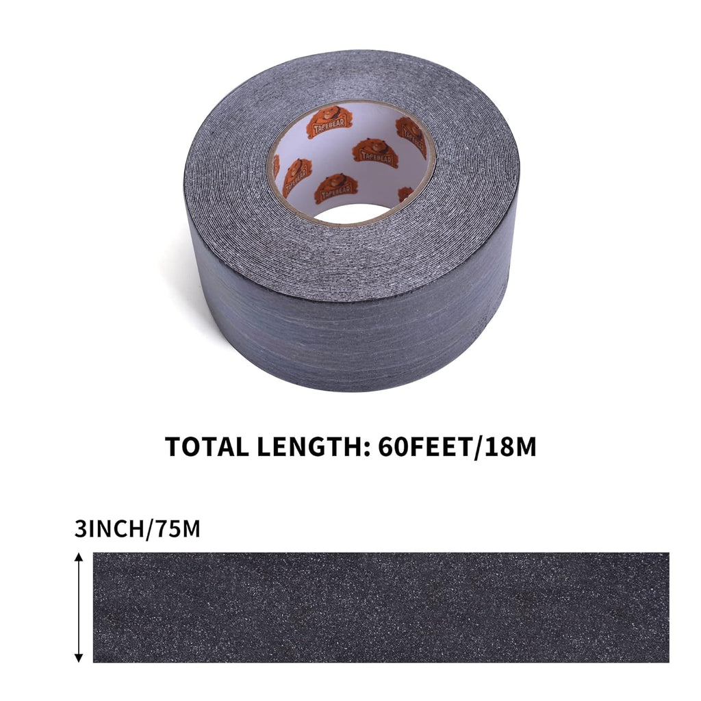 TAPEBEAR Grip Tape Anti Slip Traction Tape 3 Inch x 60Ft, Non Slip Tape Waterproof Heavy Duty Safety Tape for Indoor Outdoor Steps Stairs Treads, Strong Grip