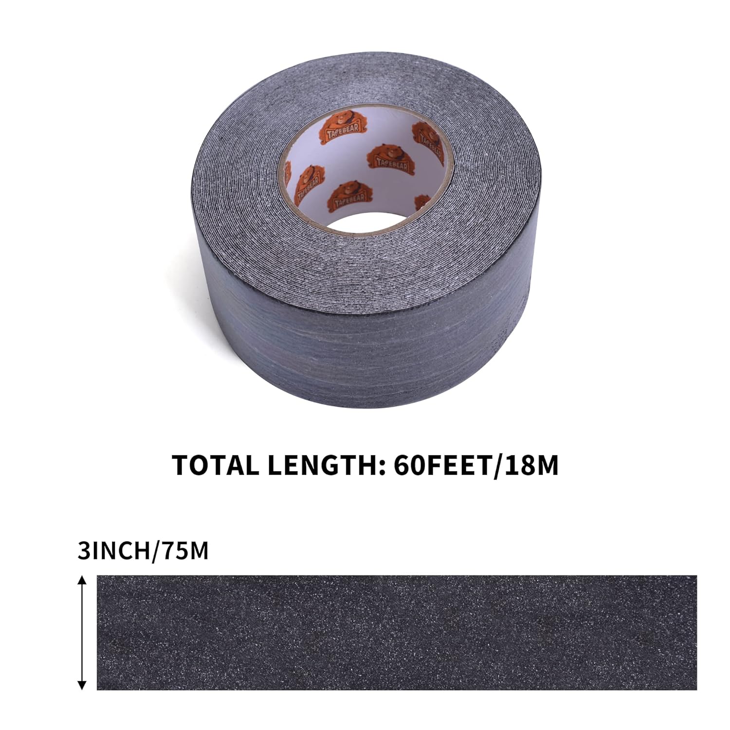 TAPEBEAR Grip Tape Anti Slip Traction Tape 3 Inch x 60Ft, Non Slip Tape Waterproof Heavy Duty Safety Tape for Indoor Outdoor Steps Stairs Treads, Strong Grip
