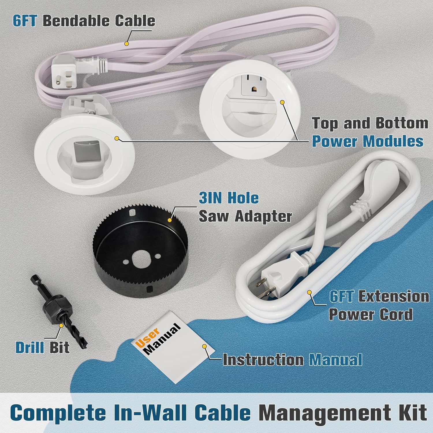 in Wall Cable Management Kit, Power & Low Voltage Wire Organizer with Hole Saw Drill for Easy TV Wall Mounting, TV Cord Hider for Wall & Clean Look