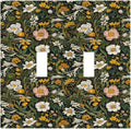 Decorative Light Switch Plate Covers Rustic Green Leaf White Daisy Yellow Floral 2 Gang Light Switch Cover Plate Unique Double Toggle Wall Plate Outlet Covers Faceplate for Bedroom Decor