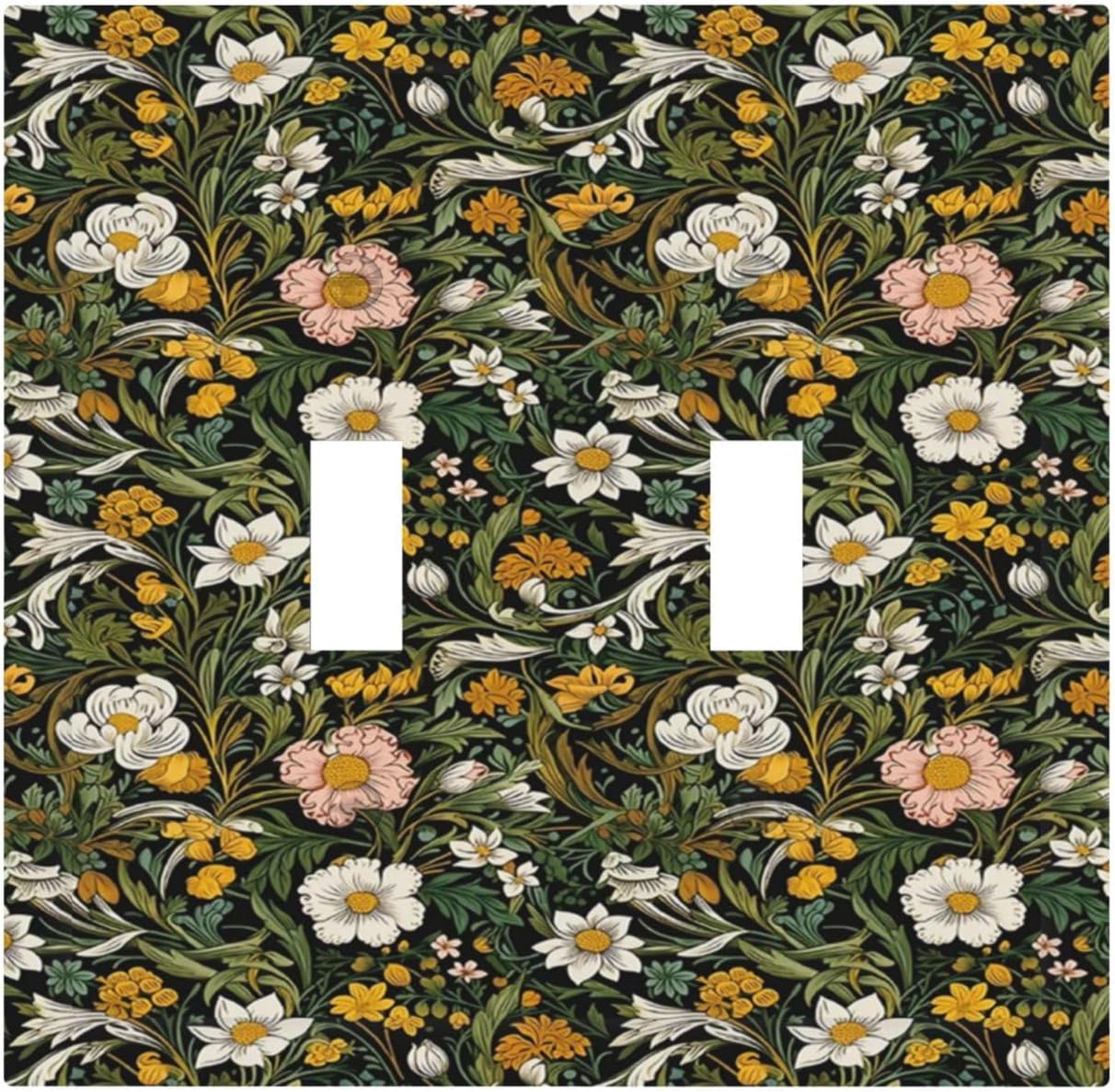 Decorative Light Switch Plate Covers Rustic Green Leaf White Daisy Yellow Floral 2 Gang Light Switch Cover Plate Unique Double Toggle Wall Plate Outlet Covers Faceplate for Bedroom Decor