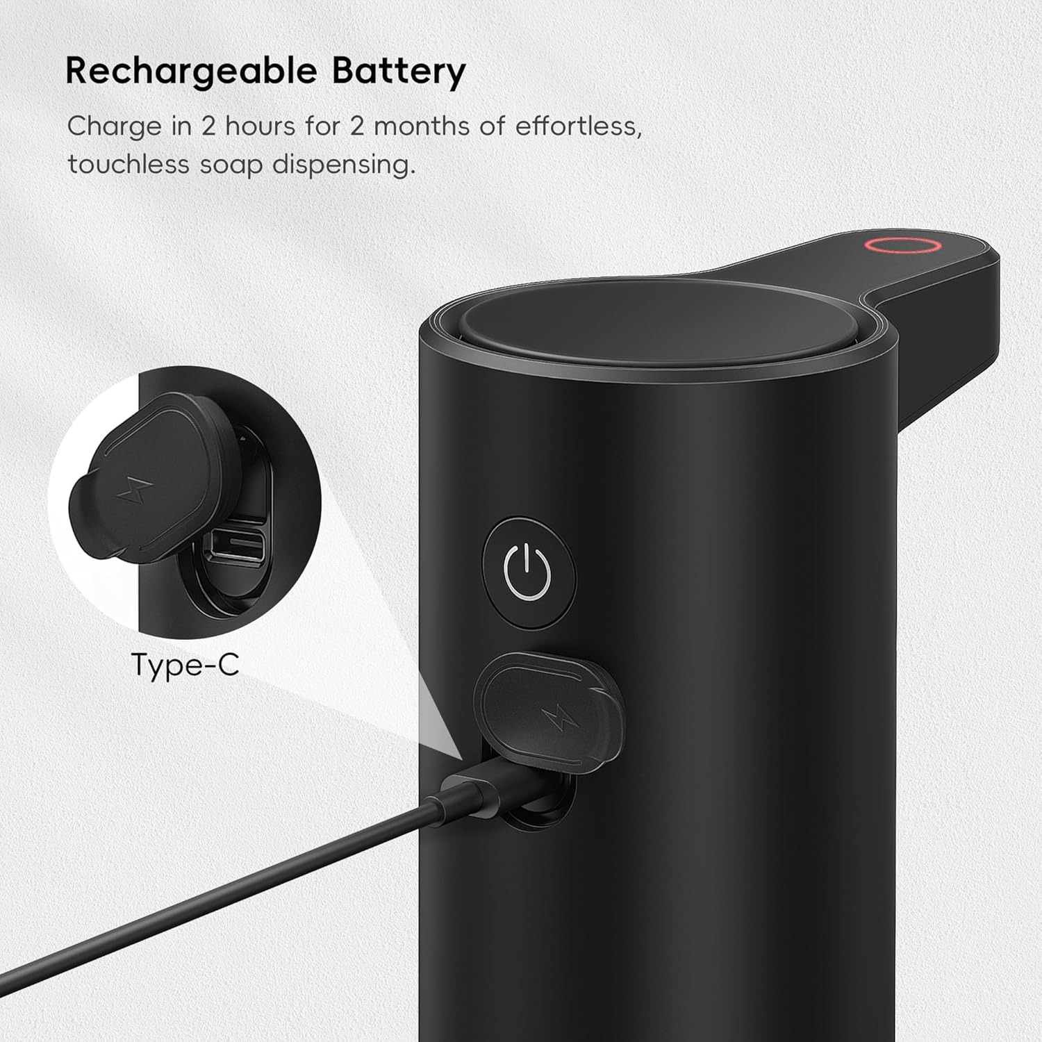 EKO Aroma 9 fl oz Automatic Liquid Soap Dispenser, Rechargeable & Water-Resistant Soap Dispenser for Kitchen and Bathroom with Adjustable Volume Control (Matte Black Steel)